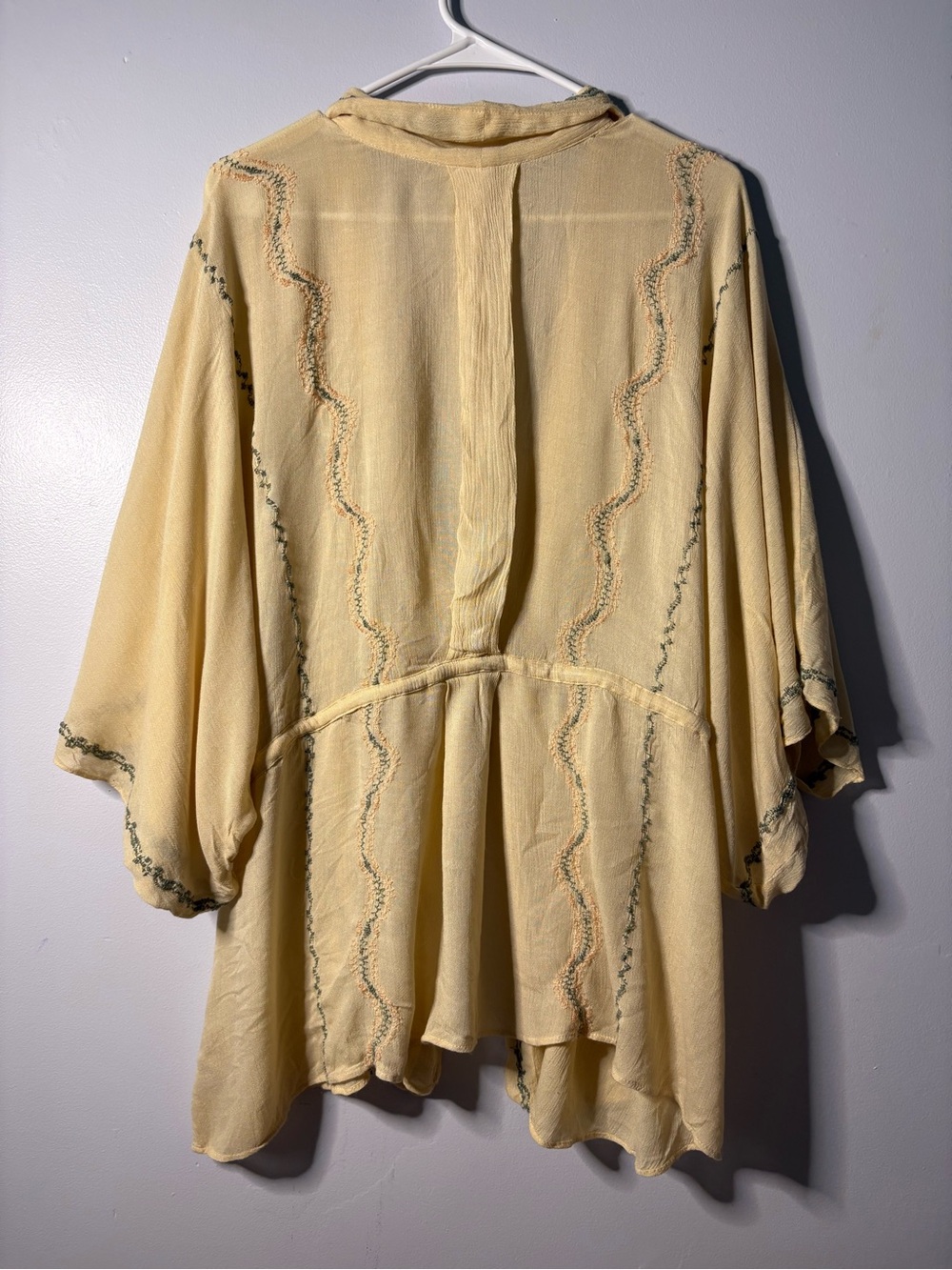 Free People Embroidered Women's Cream Draped Kimono Robe with Tie Waist XS - Picture 4 of 7